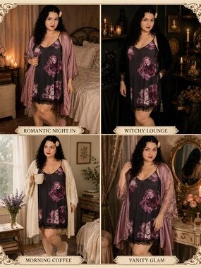 Cacique Lane Bryant Floral Lace Trim Sleep Cami - Purple plus size 22/24 22 24